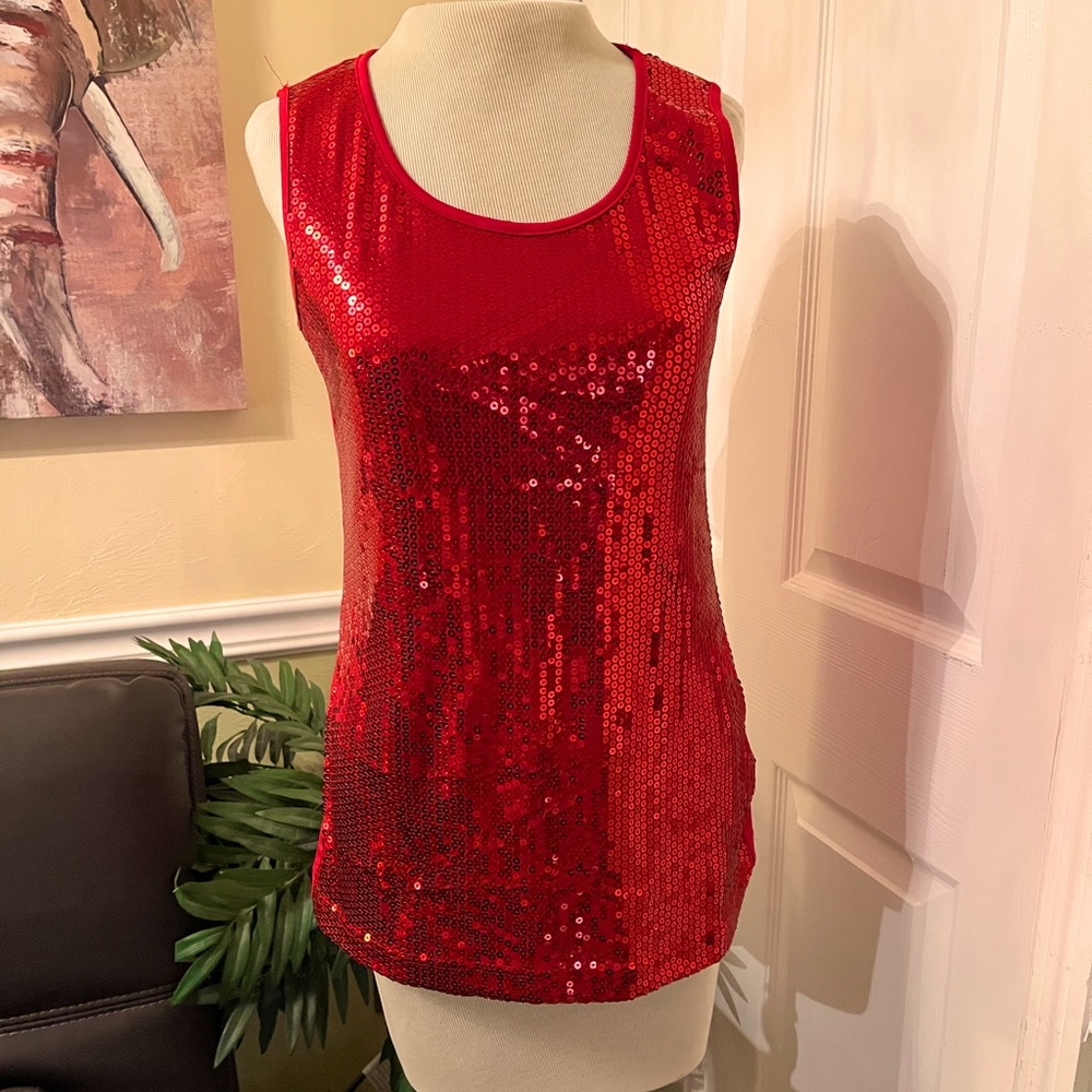 Red sequined sleeveless top